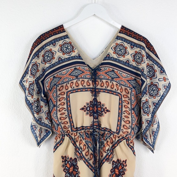 Moon River Blue Orange Handkerchief Print Dress - Picture 2 of 7